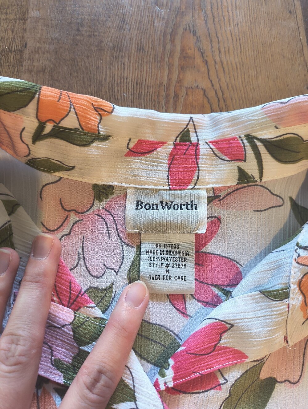 Bon Worth Multi Pink Orange Floral Collared Button-Down Blouse Office - Picture 3 of 8